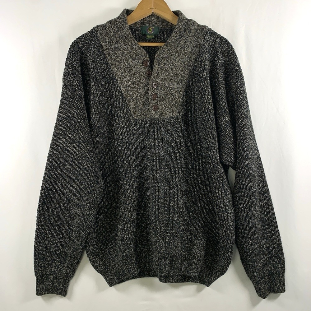 VTG Mens Chunky Marl Ragg Knit Henley Sweater Medium Oversized Heritage Outdoors